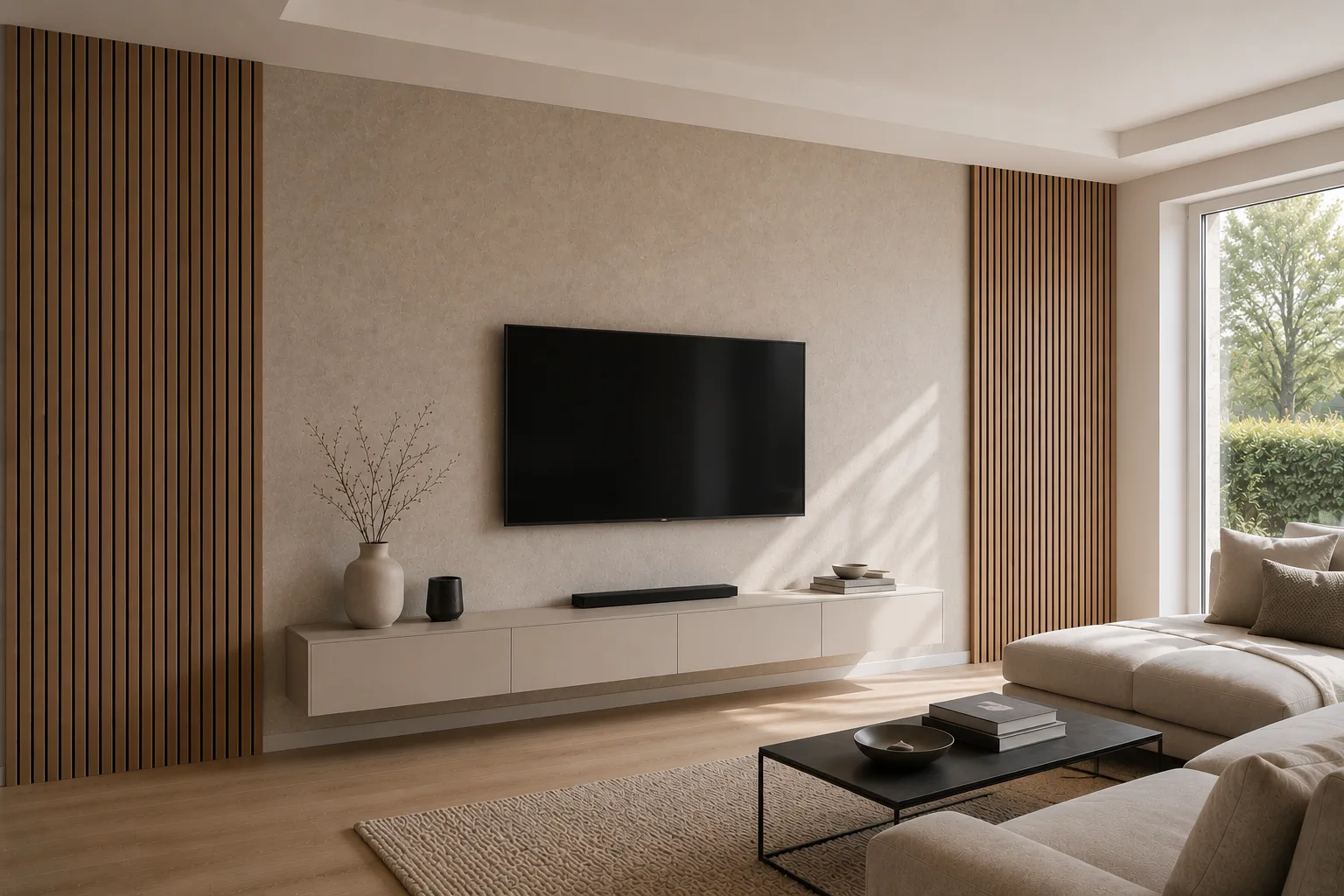 Wand- und Deckengestaltung in modernisiertem Wohnzimmer in Herborn